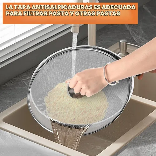 Vista 5 de Paquete de 2 pantallas contra salpicaduras para sartén, protector de salpicaduras de grasa de acero inoxidable con perilla plegable, malla