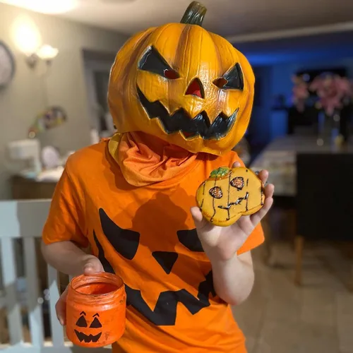 Vista 4 de Creepy Party Máscaras faciales de calabaza Jackolantern de Halloween, aterradoras para fiestas y truco o trato