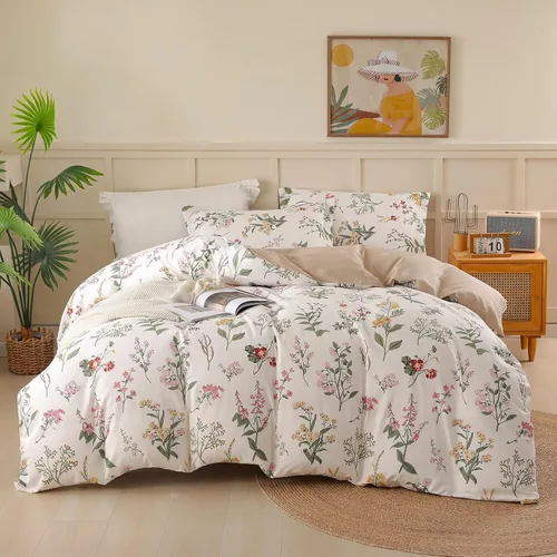Vista 47 de OAITE - Juego de funda de edredón individual con patrón floral de 600 hilos, ultrasuave, 100% algodón, fibra larga, juego de 3 piezas, transpirable