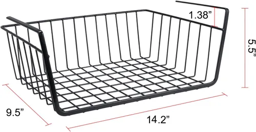Vista 9 de Cesta de almacenamiento debajo del estante, cesta de alambre para el hogar, cesta de almacenamiento colgante de metal debajo del estante, cesta