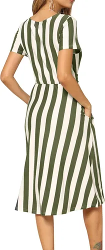 Vista 4 de Levaca - Vestido informal para mujer de manga corta a rayas con cinturón fluido y con bolsillos