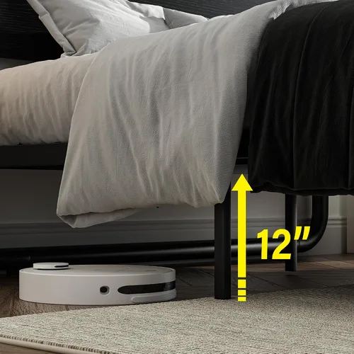 Vista 7 de Catrimown - Marco para cama individual con luces LED, marco de cama plataforma individual resistente de metal rústico con cabecera de madera