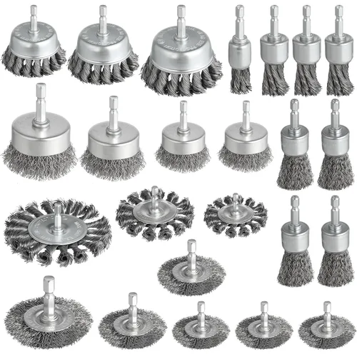 Vista 10 de Juego de 5 cepillos de alambre para taladro, rueda de cepillo de alambre resistente para taladro, accesorios de cepillo de alambre para taladro