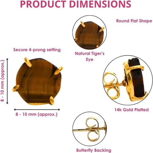 Vista 28 de Gempires Natural Raw Prong Setting Stud Earrings, 8-10 mm Crystals Earring, Handmade Jewelry, Gift for Her