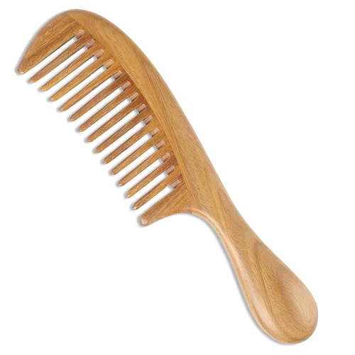 Vista 12 de Onedor Peines de pelo de sándalo verde 100% natural, hechos a mano, con aroma a sándalo antiestático, peine de madera natural desenredante