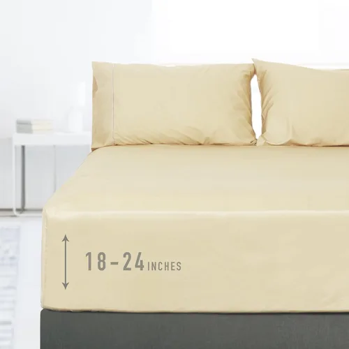 Vista 15 de Sunflower Sábana Bajera Ajustable Individual, Sábana Bajera Ajustable de 1 Pieza con Bolsillo Profundo de 15", 100% Algodón Satén Suave Azul Indigo