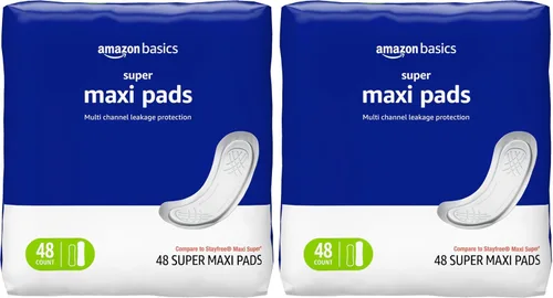 Vista 8 de Amazon Basics Maxi Pads para períodos: grueso, súper absorbente, sin perfume, 48 unidades, 1 paquete