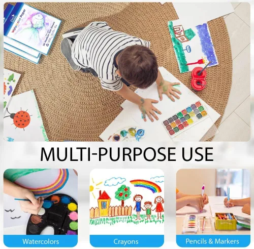 Vista 3 de 1 paquete – Total de 36 hojas de papel de acuarela (11.7 x 8.3 pulgadas) – Stock pesado (98 libras), hojas blancas sueltas. Perfecto para niños