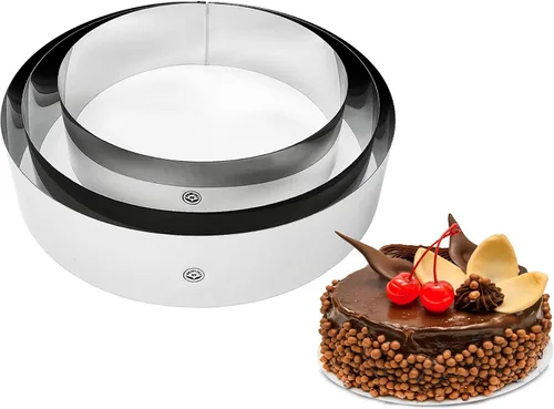 Vista 10 de Anillos de acero inoxidable para tartas, 2 piezas, rebanador de tartas, ajustable, multicapa, moldeo circular, formando anillos redondos