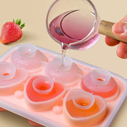 Vista 4 de Juego de moldes de hielo de silicona con formas divertidas, molde para cubitos de hielo con forma de corazón, bandeja redonda para cubitos de hielo