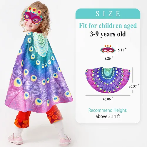 Vista 6 de Creatoy Kids Bird-Wings-Costume for Boys with bird mask Girls Peacock Cosplay Wings Toys Gifts Halloween Dress Up for Play