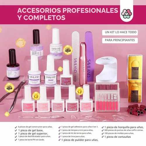 Vista 2 de Kit de Gel para Construcción de Uñas Saviland con Taladro de Uñas: Gel Constructor de Aceite de Ricino con Vitamina E en Botella, 6 Colores, 10 ml