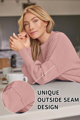 Vista 46 de Lillusory - Suéter extragrande con mangas de murciélago y cuello redondo para mujer, prenda moderna de otoño de tejido de punto sin botones