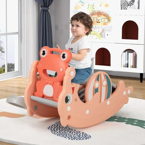 Vista 11 de GLACER Juguete mecedor 6 en 1 para niños pequeños, tobogán para niños con Pingüino rosa