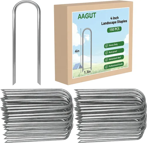Vista 9 de AAGUT Estacas de jardín en forma de U de 4 pulgadas, grapas galvanizadas plateado