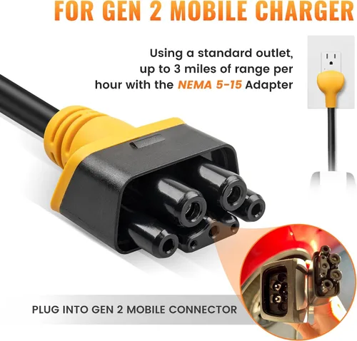 Vista 7 de Adaptador NEMA 14-50 y NEMA 5-15 para cargador móvil Tesla Gen 2, generador doméstico 5-15P y generador RV 14-50P, adaptador inteligente Gen II