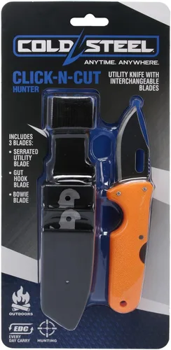 Vista 6 de COLD STEEL Click N Cut - Hunters Fixed Blade Knife Durable 420J2 Steel Compact Hunting & Hiking Multiple Replaceable Blades Sheath & 3 Blades