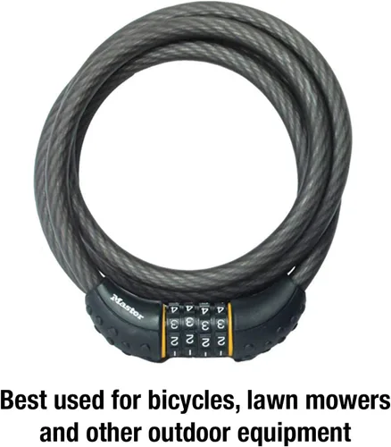 Vista 3 de Master Lock Bloqueo de cable, establece tu propia cerradura de combinación para bicicleta, 6 pies de largo, negro, 8122D