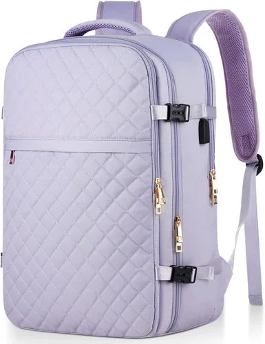 Vista 10 de MOMUVO Mochila de viaje para mujer, mochila de mano aprobada por aerolíneas, mochila para laptop de 15.6 pulgadas con puerto de carga USB, mochila