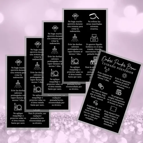Vista 4 de SPANISH - Tarjetas de cuidado posterior para cejas en polvo ombré, paquete de 50, tarjeta de visita de 2 x 3.5 pulgadas, suministros para artistas