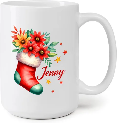 Vista 8 de Taza de café de Navidad personalizada con bastón de caramelo, divertida taza de cerámica de bastón de caramelo, regalos para familiares, amigos