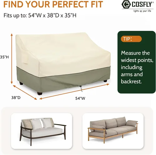 Vista 2 de COSFLY Fundas Impermeables para Sofás de Patio de Muebles de Exterior, Fundas para Sofás de Dos Plazas Exteriores que se Adaptan hasta 54A x 38P x