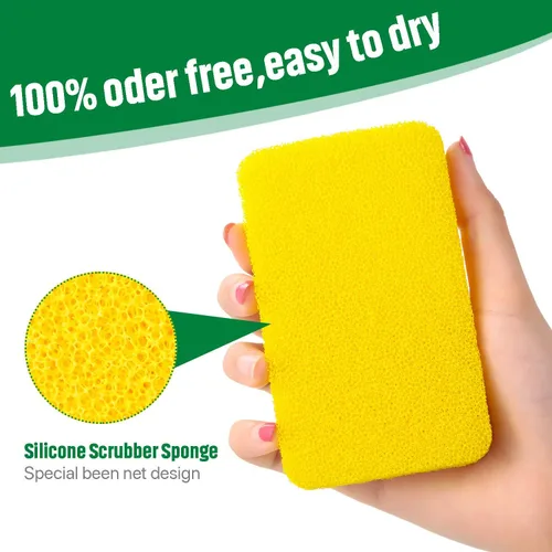 Vista 2 de Patelai Esponja de silicona para platos, 10 piezas, esponja de limpieza reutilizable para cocina, esponja suave para frutas y verduras