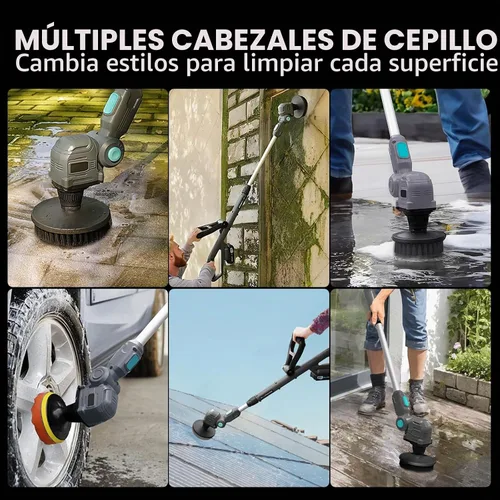 Vista 6 de Limpiador giratorio inalámbrico de 20 V con batería reemplazable, cepillo de limpieza eléctrico con mango largo y 8 cabezales de cepillo