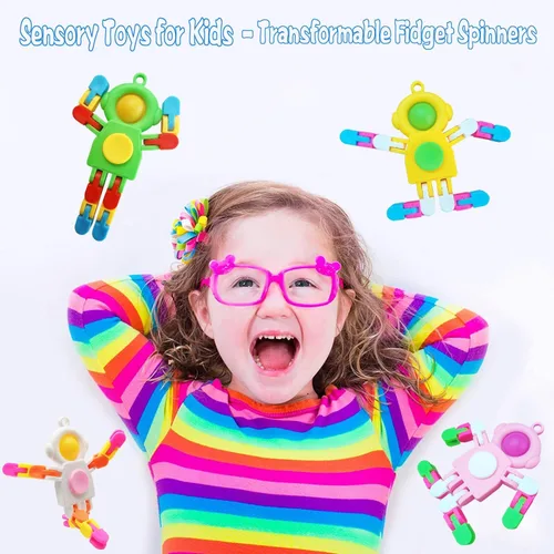 Vista 2 de Paquete de 4 juguetes sensoriales para niños y niñas, juguetes sensoriales transformables para niños y adultos, llavero de juguete para ansiedad
