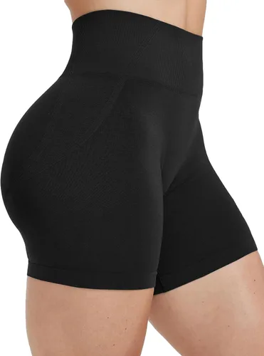 Vista 3 de Pantalones cortos de entrenamiento sin costuras para mujer, cintura alta, levantamiento de glúteos, pantalones cortos deportivos de yoga sin esfuerzo