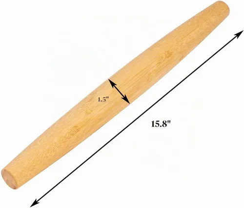 Vista 5 de Rodillos clásicos franceses de bambú, rodillo de madera para hornear masa de pizza, pastel y galleta, 15.8 pulgadas