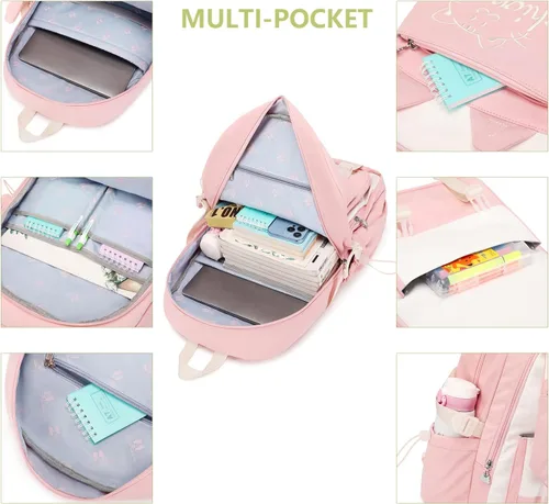 Vista 4 de GeeWin Mochila escolar para niñas, estudiantes, mochila para exteriores, Rosado, Mochilas Daypack