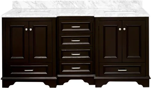Vista 5 de Kitchen Bath Collection Nantucket - Tocador de baño doble de 72 pulgadas (chocolate/carrara): incluye gabinete de chocolate con encimera de mármol