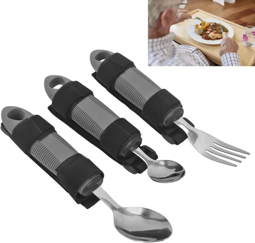 Vista 5 de Juego de utensilios adaptativos, 3 piezas de utensilios adaptativos para artritis ancianos, adultos discapacitados, agarre débil, cuchara de tenedor
