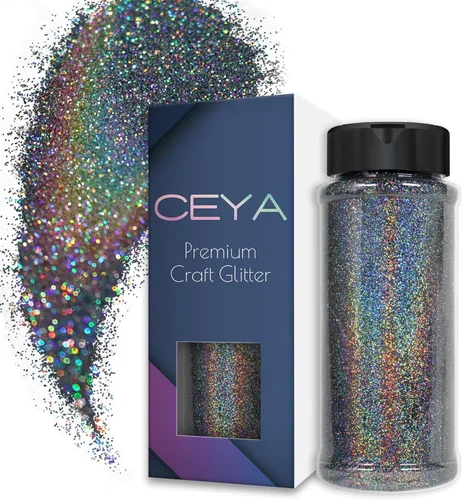 Vista 30 de Ceya - Polvo de purpurina holográfica ultra fina, 1.1 LB/17.63 OZ, color negro láser, 1/128' 0.008' 0.2mm, en masa para manualidades, resina, vasos