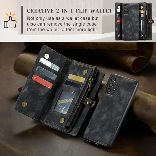 Vista 6 de Asuwish Funda de teléfono para Samsung Galaxy A53 5G 2022 con cierre de cremallera, funda desmontable con protector de pantalla de vidrio templado