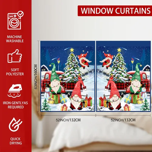Vista 6 de pinata Cortinas de Navidad para sala de estar, decoración de gnomos, ventana del hogar, transparente de 63 pulgadas de largo, 2 paneles