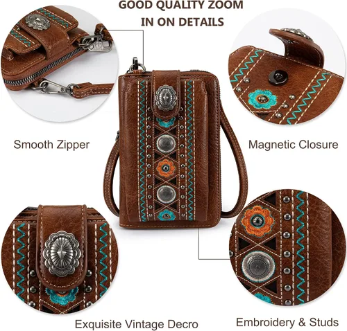 Vista 6 de Montana West Small Crossbody Cell Phone Purses for Women Western Cell Phone Wallet Bags Purses and Handbags with Coin Pocket