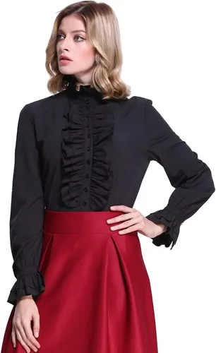 Vista 3 de Camisas góticas victorianas para mujer, blusa vintage de manga larga con volantes