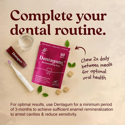 Vista 7 de Dentagum Goma de mascar remineralizante con nano-hidroxiapatita y xilitol - Goma de mascar de bayas sin azúcar para reparación de esmalte