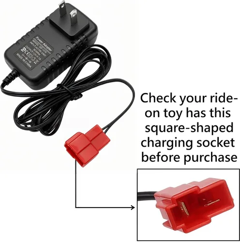 Vista 3 de Cargador de batería de 12 voltios, adaptador de corriente de 1000 mA con enchufe cuadrado rojo e indicador LED, para juguetes de plomo de 12 V