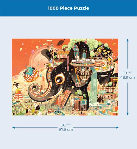 Vista 4 de New York Puzzle Company - Victo Ngai The Great Elephant - Rompecabezas de 1000 piezas para adultos por Victo Ngai