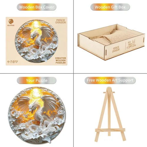 Vista 5 de KAAYEE Rompecabezas de madera para adultos, rompecabezas de madera de dragón feroz visual 3D, rompecabezas de madera de forma única para adultos