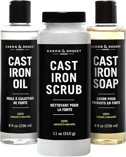 Vista 8 de CARON & DOUCET – Juego Ultimate de Hierro Fundido PLUS: Aceite para Sazonar, Jabón de Limpieza y Exfoliante Restaurador 100% a Base de Plantas y 2