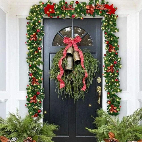 Vista 7 de Guirnalda de Navidad – Flores artificiales de ratán de Navidad de 8.8 pies, plantas de vid para interiores y exteriores, puerta de jardín