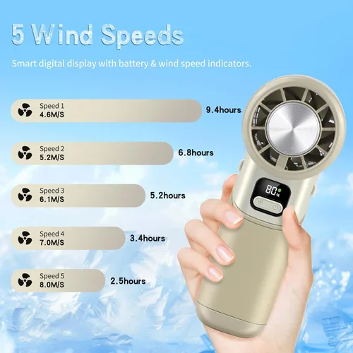 Vista 4 de Ventilador turbo portátil de alta velocidad con enfriador de hielo, pantalla LED, ventilador recargable de 3600 mAh, hasta 9 horas