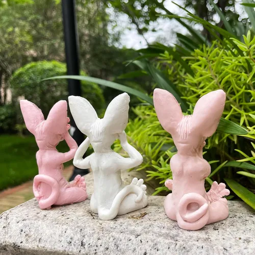 Vista 5 de Juego de 3 estatuas de gato Sphynx sabio Ver escuchar hablar no mal Zen meditando yoga gatos estatuilla esculturas de Buda 3.3 pulgadas de alto