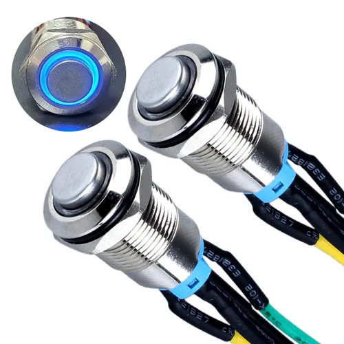 Vista 10 de 2 interruptores de botón con pestillo de 0.472 in con cable pre-soldado de 5.9 in 1NO 12V-24V ON-Off para orificio de montaje de 1/2 pulgada, anillo
