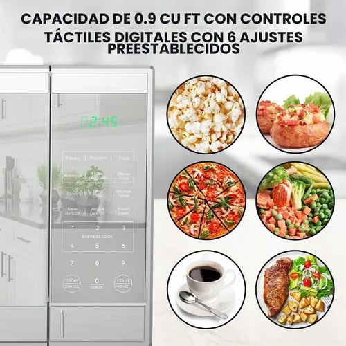 Vista 4 de Total Chef Horno microondas de 0.9 pies cúbicos - Microondas compacto de encimera, pequeño electrodoméstico de cocina de acero inoxidable con toque