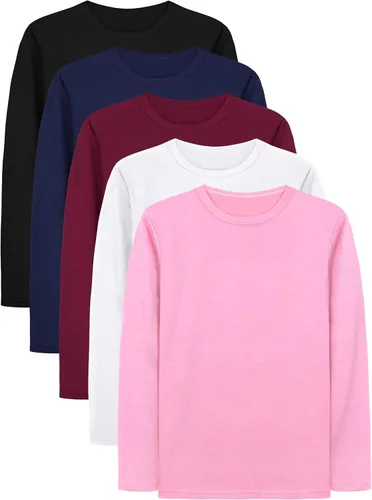 Vista 9 de Cooraby - Paquete de 5 camisetas básicas de manga larga para niñas de 2 a